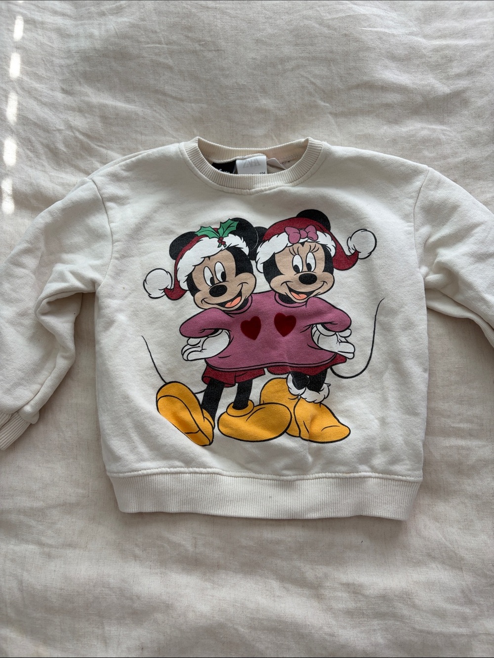 Zara Cream Kids Sweatshirt with Minnie & Mickey Holiday Print